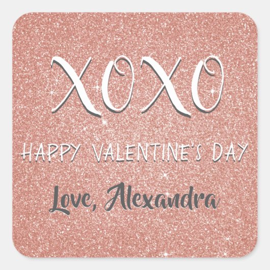 XOXOバレンタインデーピンクローズ金ゴールド輝 スクエアシール (正面)