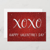 XOXOバレンタインデー赤い輝きとグリッター シーズンポストカード (正面/裏面)