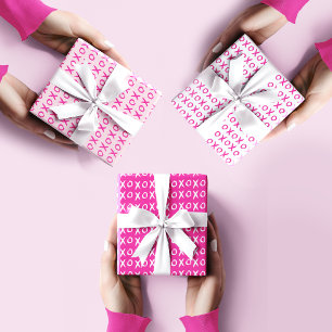 XOXOバレンタインデーGalentine's HOT Pink White ラッピングペーパーシート