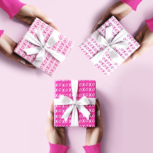 XOXOバレンタインデーGalentine's HOT Pink White ラッピングペーパーシート