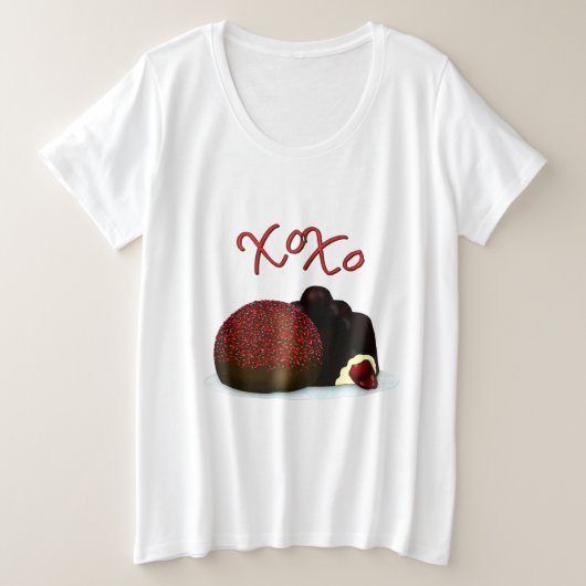 XOXOバレンタインボンボンとダークチョコレート プラスサイズTシャツ (デザイン正面)