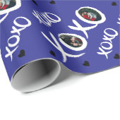 XOXOパターン2カスタムの写真とハートピンク ラッピングペーパー (ロールコーナー)