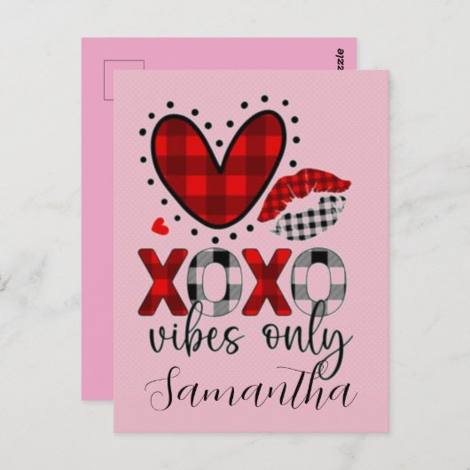 XOXOビアのみ、市松模様にハートバレンタインデー ポストカード (正面/裏面)