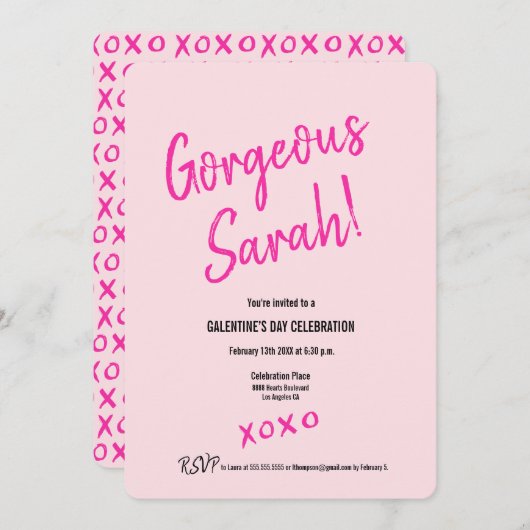 XOXOピユニークンクパーソナライズされたクガレンティンの日 招待状 (正面/裏面)