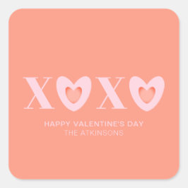 XOXOピンクと桃のハートタイポグラフィモダンかわいい スクエアシール