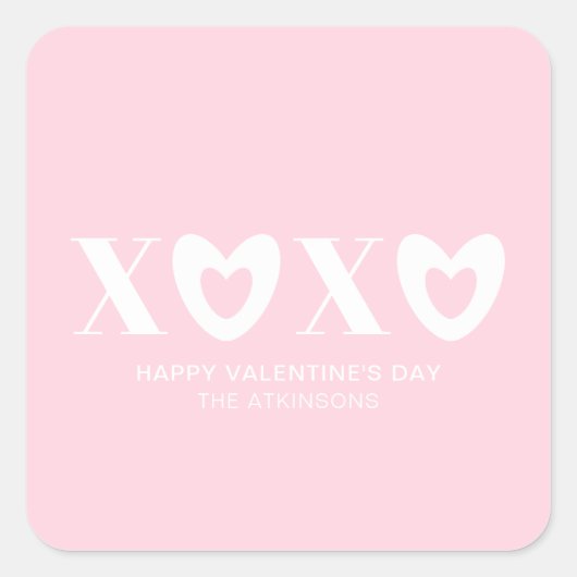 XOXOピンクと白のハートタイポグラフィモダンかわいい スクエアシール (正面)