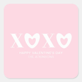 XOXOピンクと白のハートタイポグラフィモダンかわいい スクエアシール