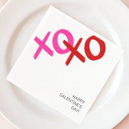 XOXOピンクと赤のハグとキスガレンティンパーティー スタンダードカクテルナプキン