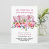 XOXOピンククッキー鮮やかフローラガール1st誕生日 招待状 (スタンド正面)