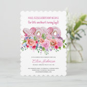 XOXOピンククッキー鮮やかフローラ誕生日 招待状 (スタンド正面)