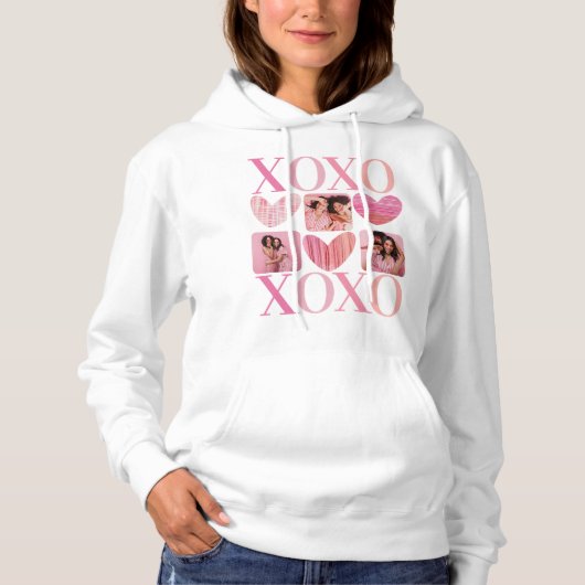 XOXOピンクハートとフォトコラージュ パーカ (正面)