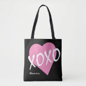 XOXOピンクハートブラックハグキス トートバッグ (正面)