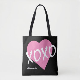 XOXOピンクハートブラックハグキス トートバッグ