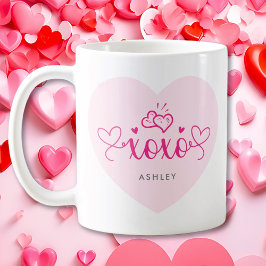 XOXOピンクハート名前をカスタムするバレンタインデイギフト コーヒーマグカップ