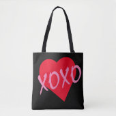 XOXOピンクバレンタイン赤いハートモダンブラック トートバッグ (正面)