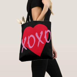 XOXOピンクバレンタイン赤いハートモダンブラック トートバッグ