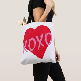 XOXOピンクバレンタイン赤いハートモダンホワイト トートバッグ