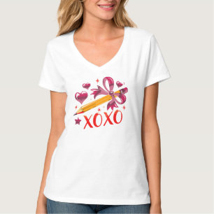 XOXOピンクリボンペンシルハート Tシャツ