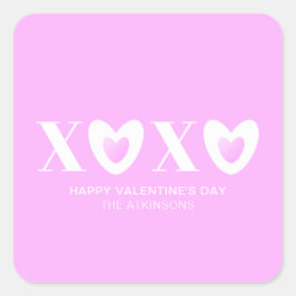 XOXOピンク薄紫ハートタイポグラフィモダンかわいい スクエアシール