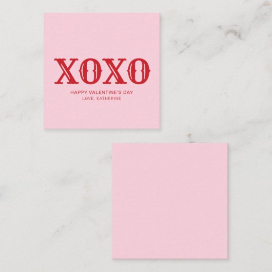 XOXOピンク赤タイポグラフィかわいいバレンタインデー エンクロージャーカード (正面/裏面)