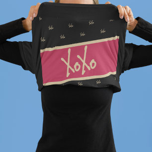 XOXOブラックホットピンク金ゴールドかわいいタイポグラフィ Tシャツ