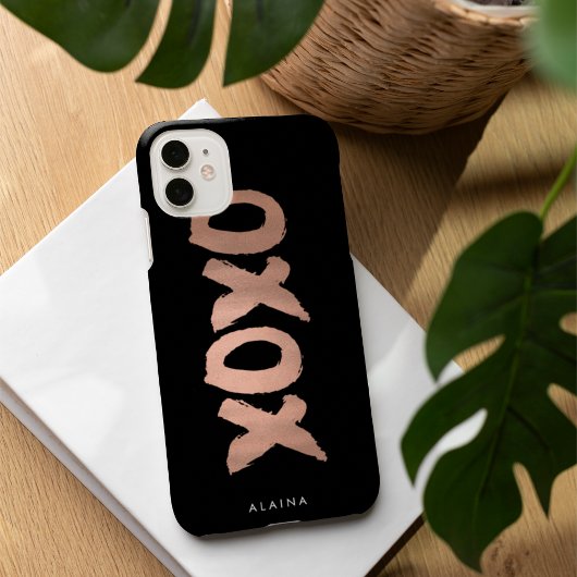 XOXOブラック&バラフェイク金ゴールドブラシストローク Case-Mate iPhoneケース