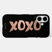 XOXOブラック&バラフェイク金ゴールドブラシストローク Case-Mate iPhoneケース (裏面 (横))