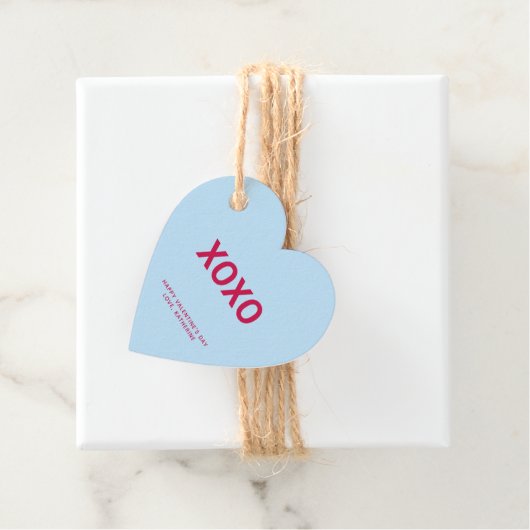 XOXOブルーハートおもしろいかわいいバレンタインデーカスタム フェイバータグ (インサイチュ)