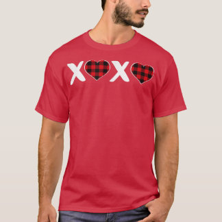 XOXOプレイドハートプリントグラフィックウォメンズバレンタイン Tシャツ