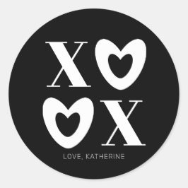 XOXOホワイトブラックハートタイポグラフィはっきりしたモダン ラウンドシール
