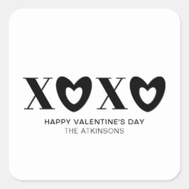 XOXOホワイトブラックハートタイポグラフィモダンかわいい スクエアシール