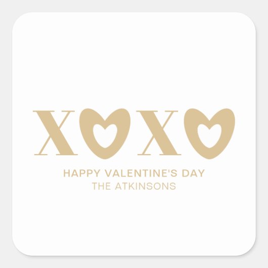 XOXOホワイト金ゴールドハートタイポグラフィモダンかわいい スクエアシール (正面)