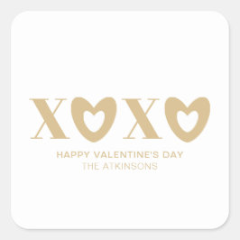 XOXOホワイト金ゴールドハートタイポグラフィモダンかわいい スクエアシール