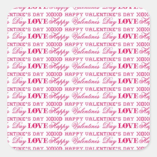 XOXOラブハッピーバレンタインデーピンクレッドギフト スクエアシール (正面)