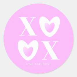 XOXOラベンダー薄紫ハートタイポグラフィガーリーかわいい ラウンドシール