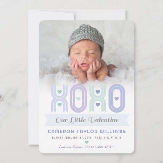 XOXOリトルバレンタインフォトボーイ誕生のお知らせ シーズンカード (正面)