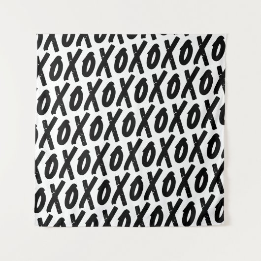 XOXOルッ絵を描クフォント白黒の背景 タペストリー (正面)