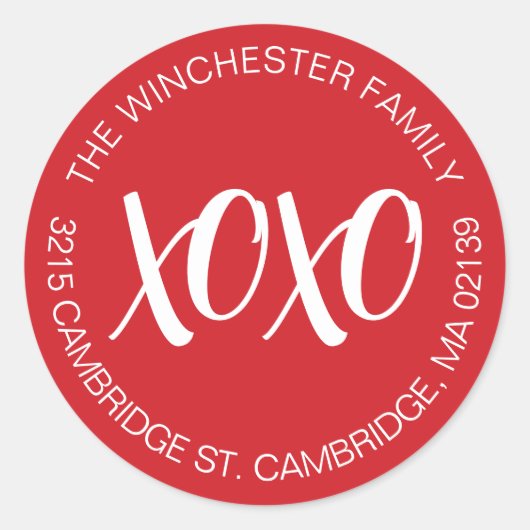 XOXOレッドホワイトバレンタインデーの住所 ラウンドシール (正面)