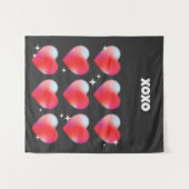 Xoxoロマンチック赤いハートバレンタインデー タペストリー (正面(横))