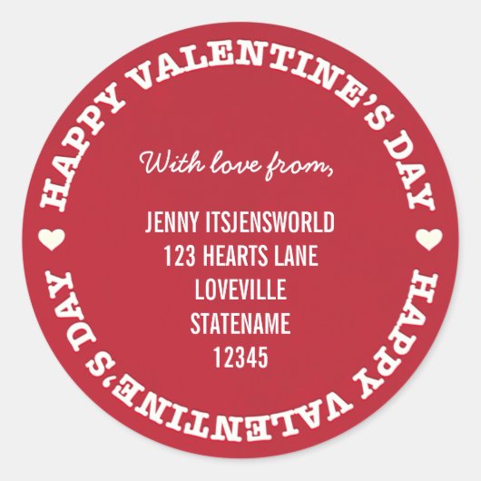 XOXOヴァレンティンズデイ差出人住所 |赤 ラウンドシール (正面)