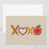 XOXO先生バレンタインデー鉛筆とリンゴ 招待状 (正面/裏面)