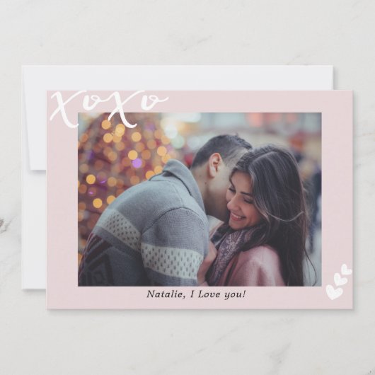 XOXO写真パーソナライズされたIピンクIバモダンレンティネス シーズンカード (正面)