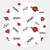 XoXo愛とキスパターンステッカー –  ラウンドシール (正面)