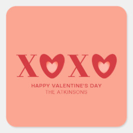XOXO桃赤いハートタイポグラフィモダンかわいい スクエアシール