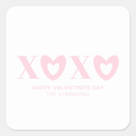 XOXO白とピンクのハートタイポグラフィモダンかわいい スクエアシール