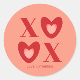 XOXO赤と桃のハートタイポグラフィモダンかわいい ラウンドシール