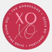 XOXO赤モダンとピンクの差出人住所 ラウンドシール (正面)