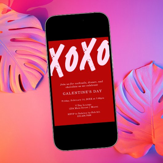 XOXO赤絵を描とピンクのガレンティンの日のパーティー 招待状