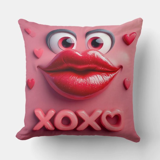 XOXO鮮やかデザイン付き赤い唇 クッション (正面)