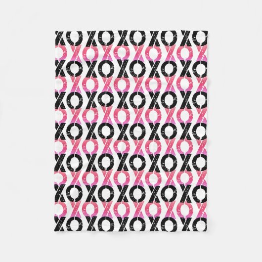 XOXO |の黒い及びピンクパターン フリースブランケット (正面)